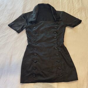 Vintage Black Double-Breasted Short Sleeve Dress